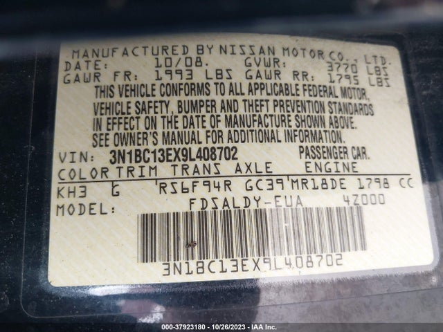 2009 NISSAN VERSA 1.8 S VIN: 3N1BC13EX9L408702