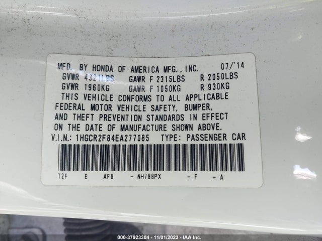 Honda Accord Ex-l 2014 1HGCR2F84EA277085 Image 9