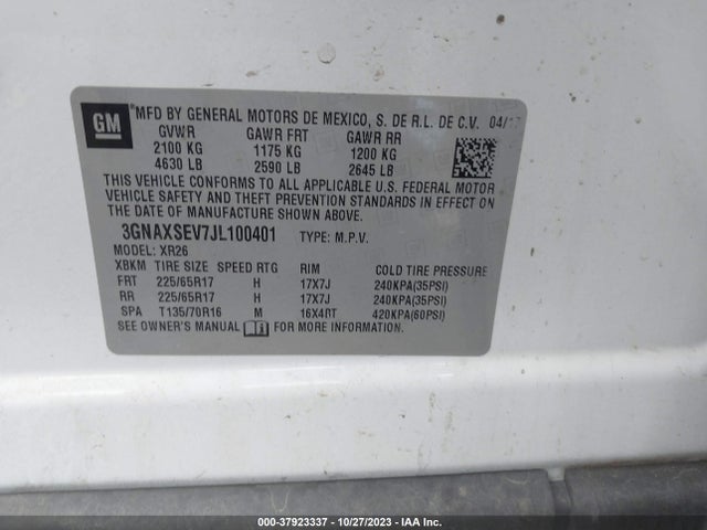 Chevrolet EQUINOX LT 2018 3GNAXSEV7JL100401 Image 9