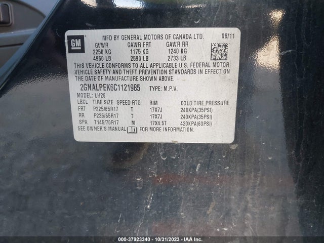 2012 CHEVROLET EQUINOX 2LT VIN: 2GNALPEK6C1121985