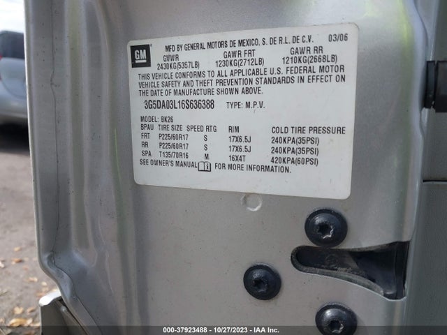2006 BUICK RENDEZVOUS VIN: 3G5DA03L16S636388