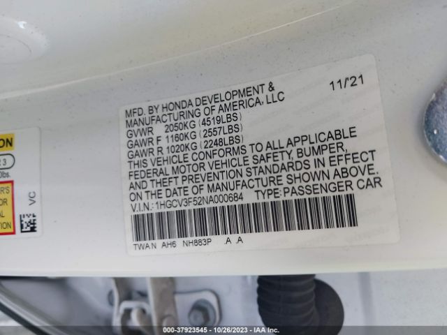 1HGCV3F52NA000684 Honda Accord Hybrid Ex-l