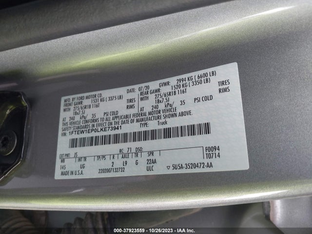 Ford F-150 Xlt 2020 1FTEW1EP0LKE73941 Image 9