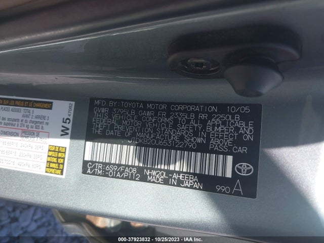 2005 TOYOTA PRIUS VIN: JTDKB20U653122790