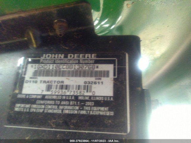2011 JOHN DEERE D110 1GXD110ECBB130768 Photo 8