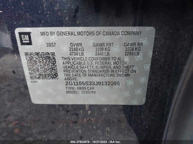 Chevrolet IMPALA 1LT 2018 2G1105S33J9132095 Image 9