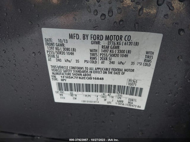 Ford Explorer Limited 2014 1FM5K7F82EGB16848 Image 9