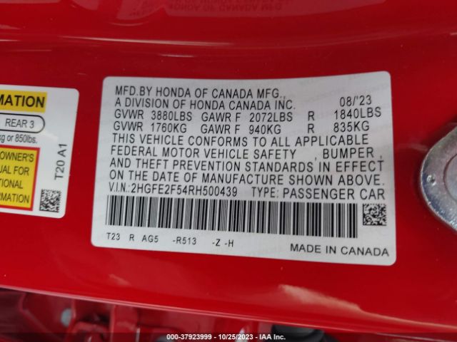 2024 HONDA CIVIC SEDAN 2HGFE2F54RH500439 Photo 8