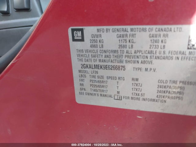 GMC Terrain Sle 2014 2GKALMEK9E6266875 Image 9