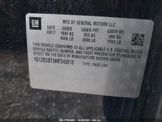 Chevrolet MALIBU 1LT 2017 1G1ZE5ST9HF243515 Image 9