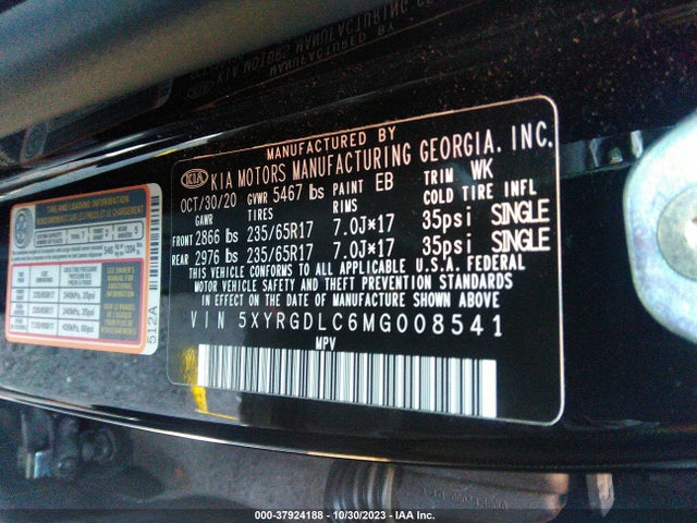 2021 KIA SORENTO LX VIN: 5XYRGDLC6MG008541
