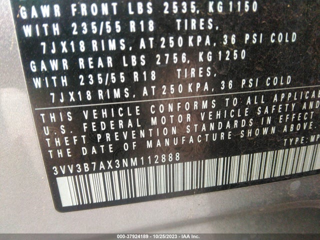 2022 VOLKSWAGEN TIGUAN 2.0T SE VIN: 3VV3B7AX3NM112888