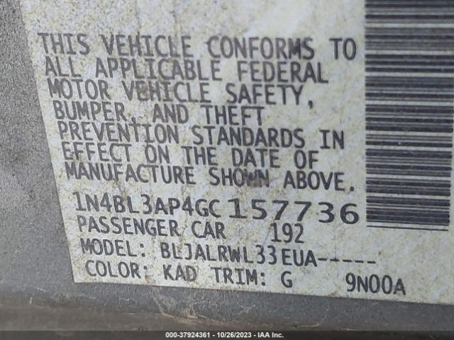 1N4BL3AP4GC157736 Nissan Altima 3.5 Sl/3.5 Sr