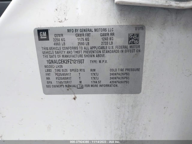 Chevrolet EQUINOX LT 2015 1GNALCEK2FZ121907 Image 9