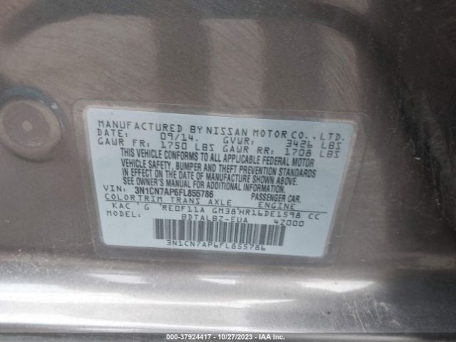 3N1CN7AP6FL855786 Nissan Versa 1.6 S/1.6 S+/1.6 Sl/1.6 Sv