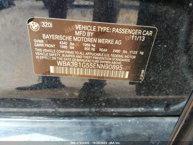 BMW 3 Series 320i 2014 WBA3B1G55ENN90895 Image 9