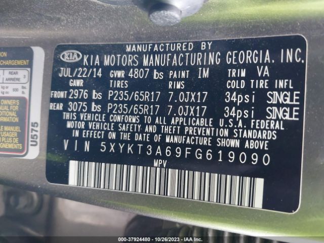 5XYKT3A69FG619090 KIA SORENTO LX