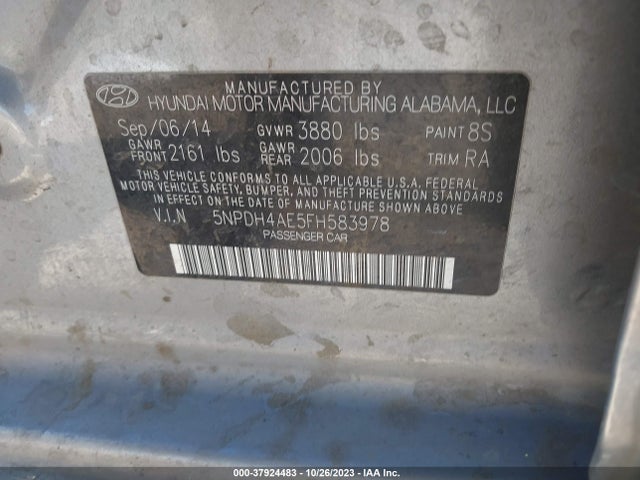 Hyundai ELANTRA SE 2015 5NPDH4AE5FH583978 Image 9