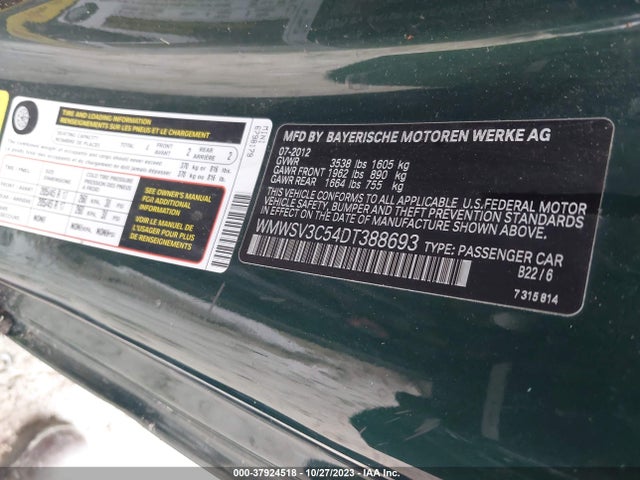 2013 MINI HARDTOP WMWSV3C54DT388693 Photo 8