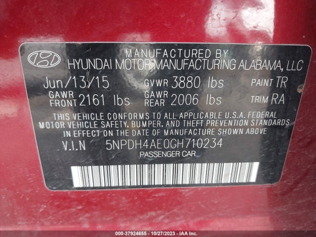 2016 HYUNDAI ELANTRA SE VIN: 5NPDH4AE0GH710234