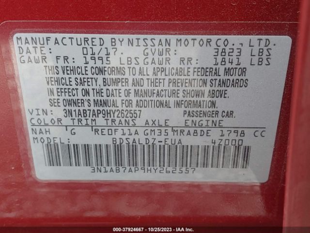3N1AB7AP9HY262557 Nissan SENTRA SV