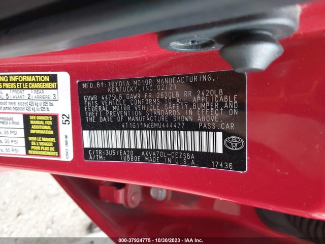 Toyota CAMRY SE 2021 4T1G11AK6MU444477 Image 9