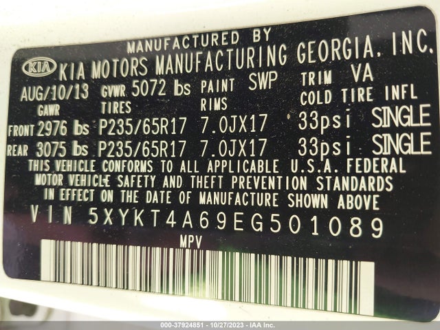 KIA SORENTO LX 2014 5XYKT4A69EG501089 Image 9