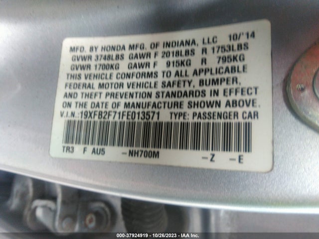 Honda CIVIC SE 2015 19XFB2F71FE013571 Image 9