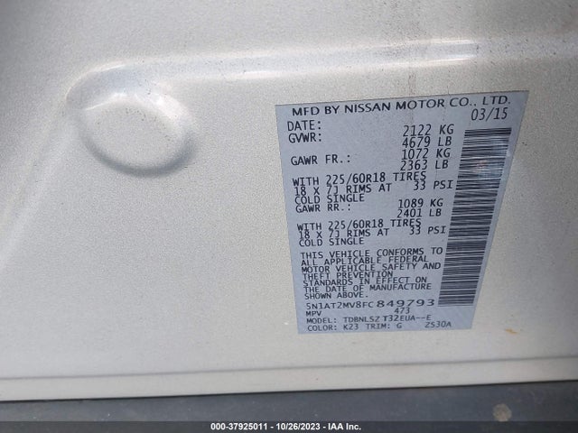 Nissan Rogue Sl 2015 5N1AT2MV8FC849793 Image 9