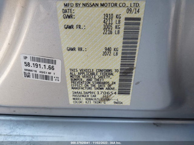 2015 NISSAN ALTIMA 2.5 SV VIN: 1N4AL3AP9FC170654