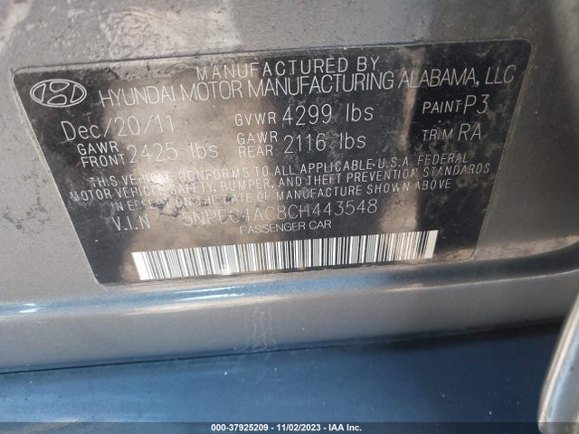 2012 HYUNDAI SONATA 2.4L SE VIN: 5NPEC4AC8CH443548