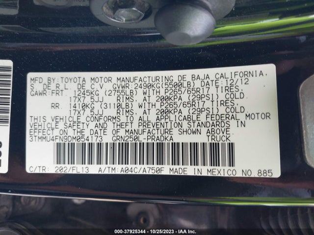2013 TOYOTA TACOMA VIN: 3TMMU4FN9DM054173