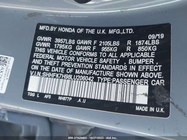 Honda Civic Sport Touring 2020 SHHFK7H98LU206042 Image 9