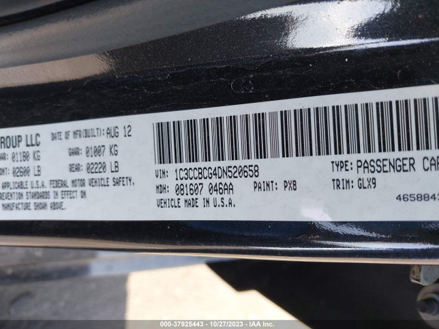 2013 CHRYSLER 200 LIMITED VIN: 1C3CCBCG4DN520658