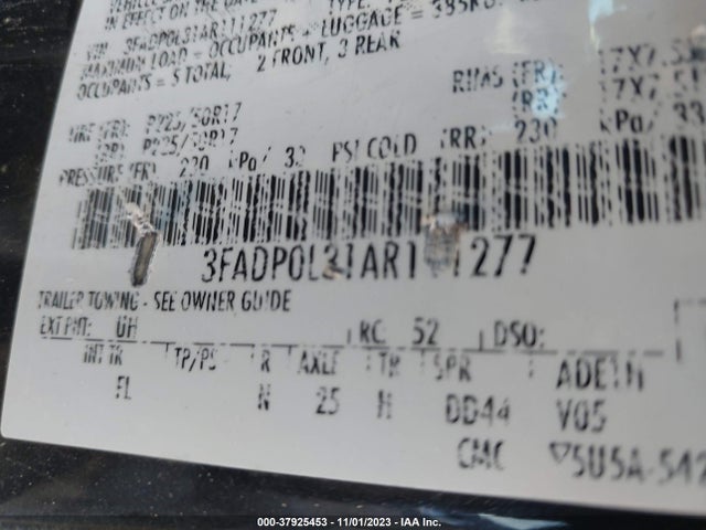 2010 FORD FUSION HYBRID VIN: 3FADP0L31AR111277