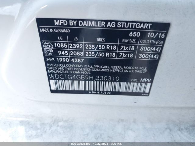 WDCTG4GB9HJ330310 Mercedes-Benz Gla Gla 250