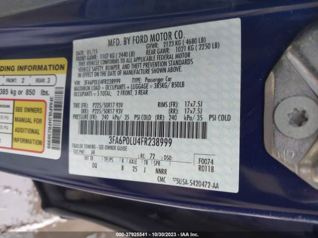 3FA6P0LU4FR238999 Ford Fusion Se Hybrid