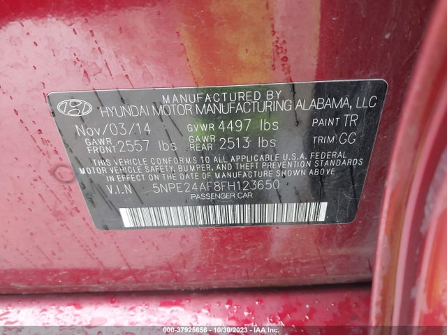 Hyundai SONATA SE 2015 5NPE24AF8FH123650 Image 9