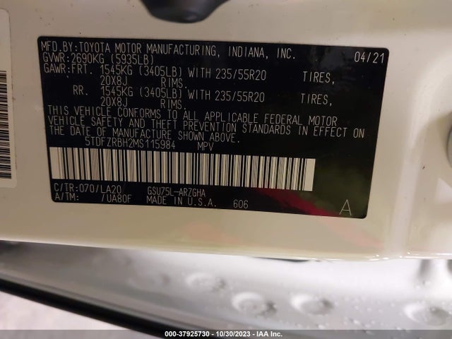 Toyota Highlander Platinum 2021 5TDFZRBH2MS115984 Image 9