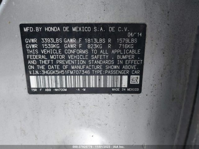 3HGGK5H51FM707346 Honda FIT LX