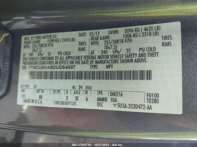 2013 FORD ESCAPE 1FMCU0HX8DUD64597 Photo 8