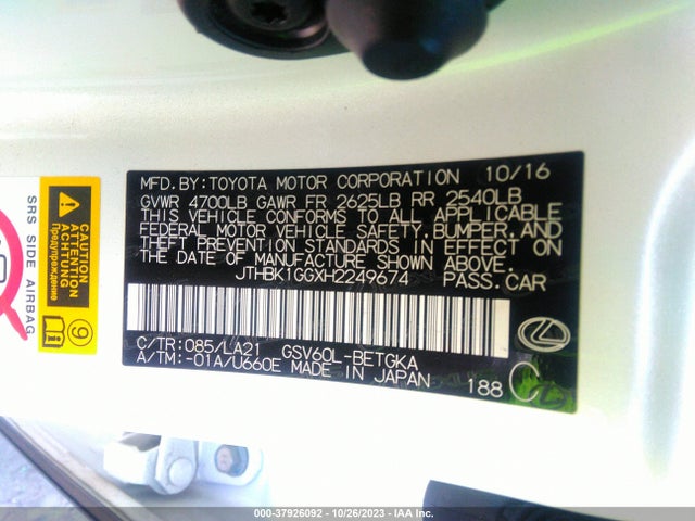 JTHBK1GGXH2249674 Lexus Es Es 350