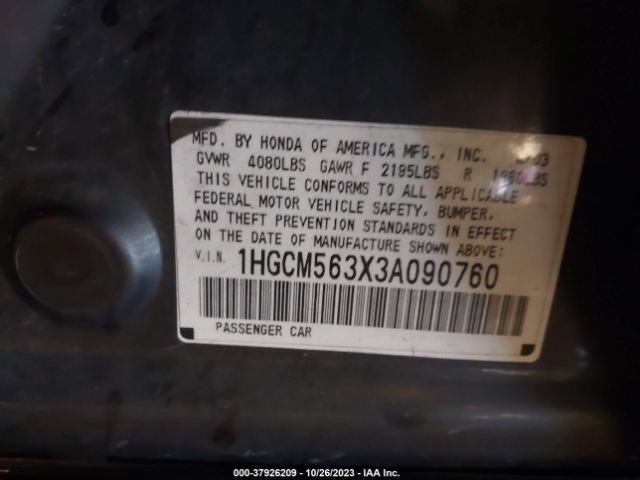 2003 HONDA ACCORD SDN 1HGCM563X3A090760 Photo 8