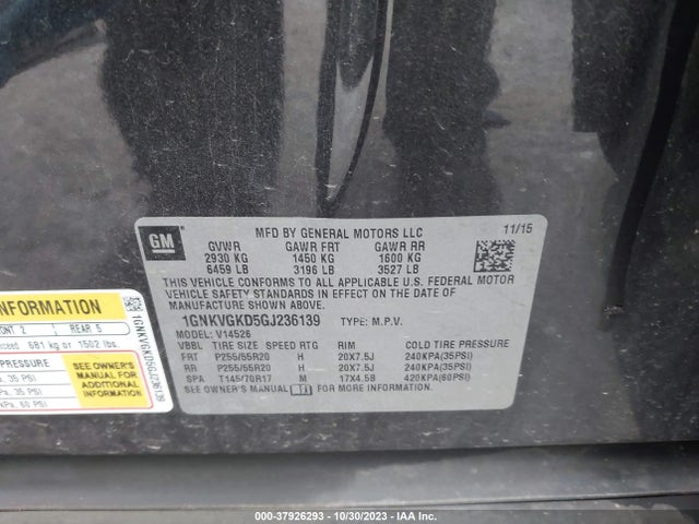Chevrolet Traverse 1lt 2016 1GNKVGKD5GJ236139 Image 9