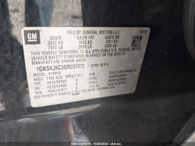 Chevrolet Suburban Ltz 2016 1GNSKJKC3GR297875 Image 9