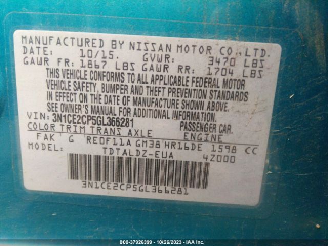 3N1CE2CP5GL366281 Nissan Versa Note Sv