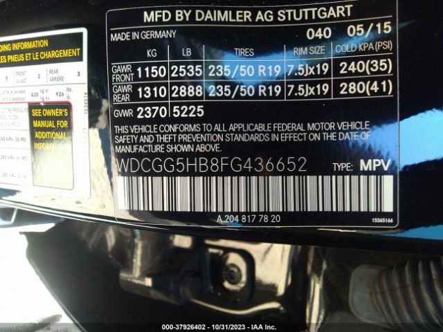 WDCGG5HB8FG436652 Mercedes-Benz Glk-class Glk 350