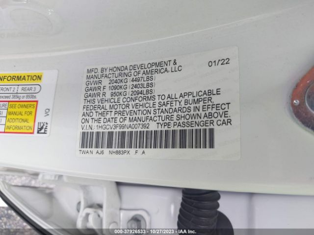 2022 HONDA ACCORD 1HGCV3F99NA007392 Photo 8