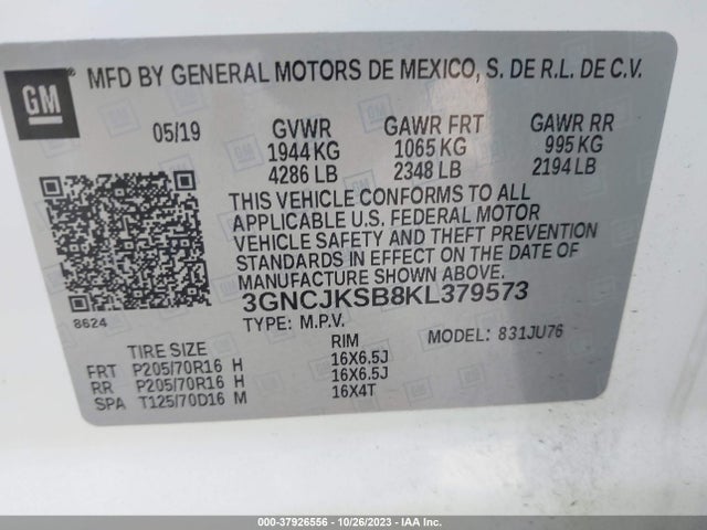 Chevrolet TRAX LS 2019 3GNCJKSB8KL379573 Image 9