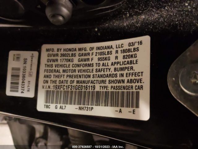 19XFC1F31GE016119 Honda Civic Ex-t